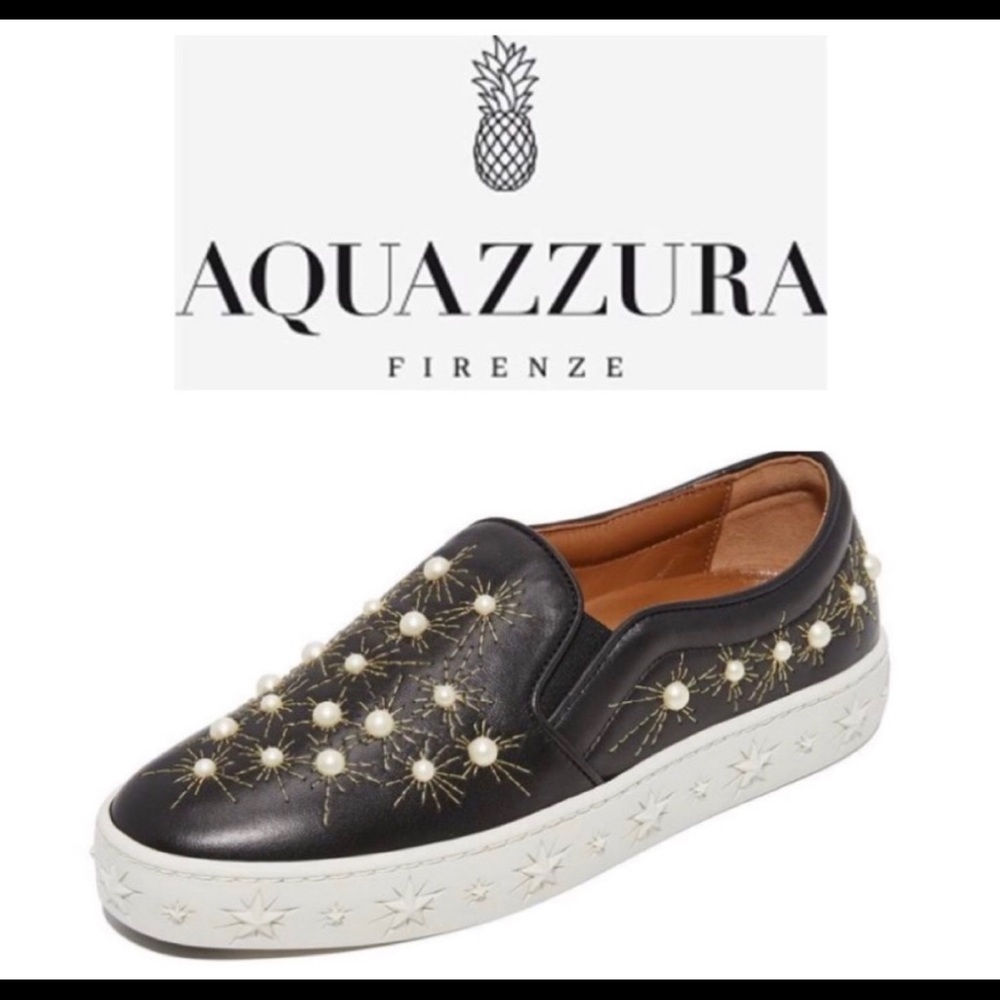 Aquazzura Cosmic Leather Pearl Slip On Shoe 40
